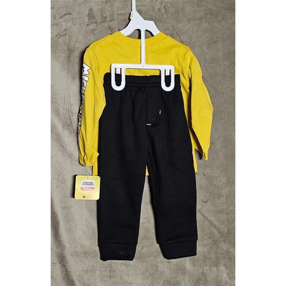 Disney Mickey Mouse Clubhouse Kids Yellow Long Sleeve Shirt Black Pants Set 24M